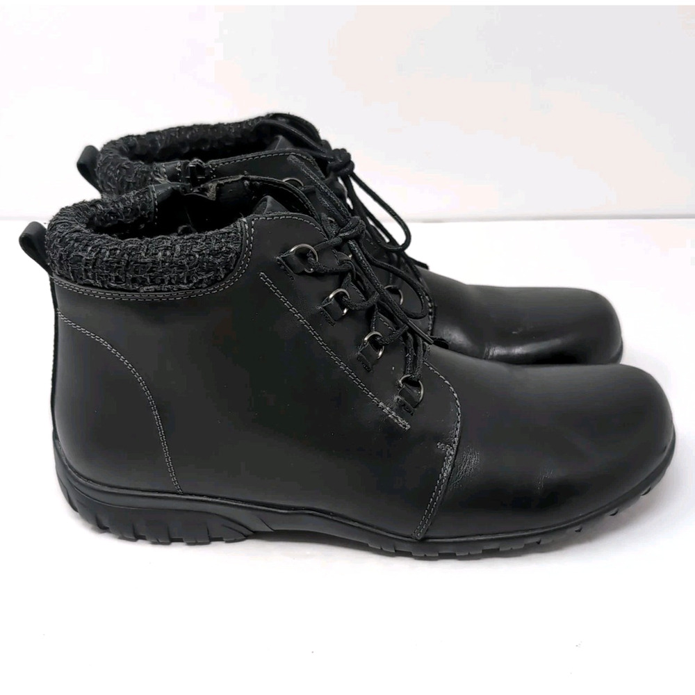 Propet Delaney Ankle Bootie Boots Women 11N (AA) Black Leather Zip/Lace WFV002L‎